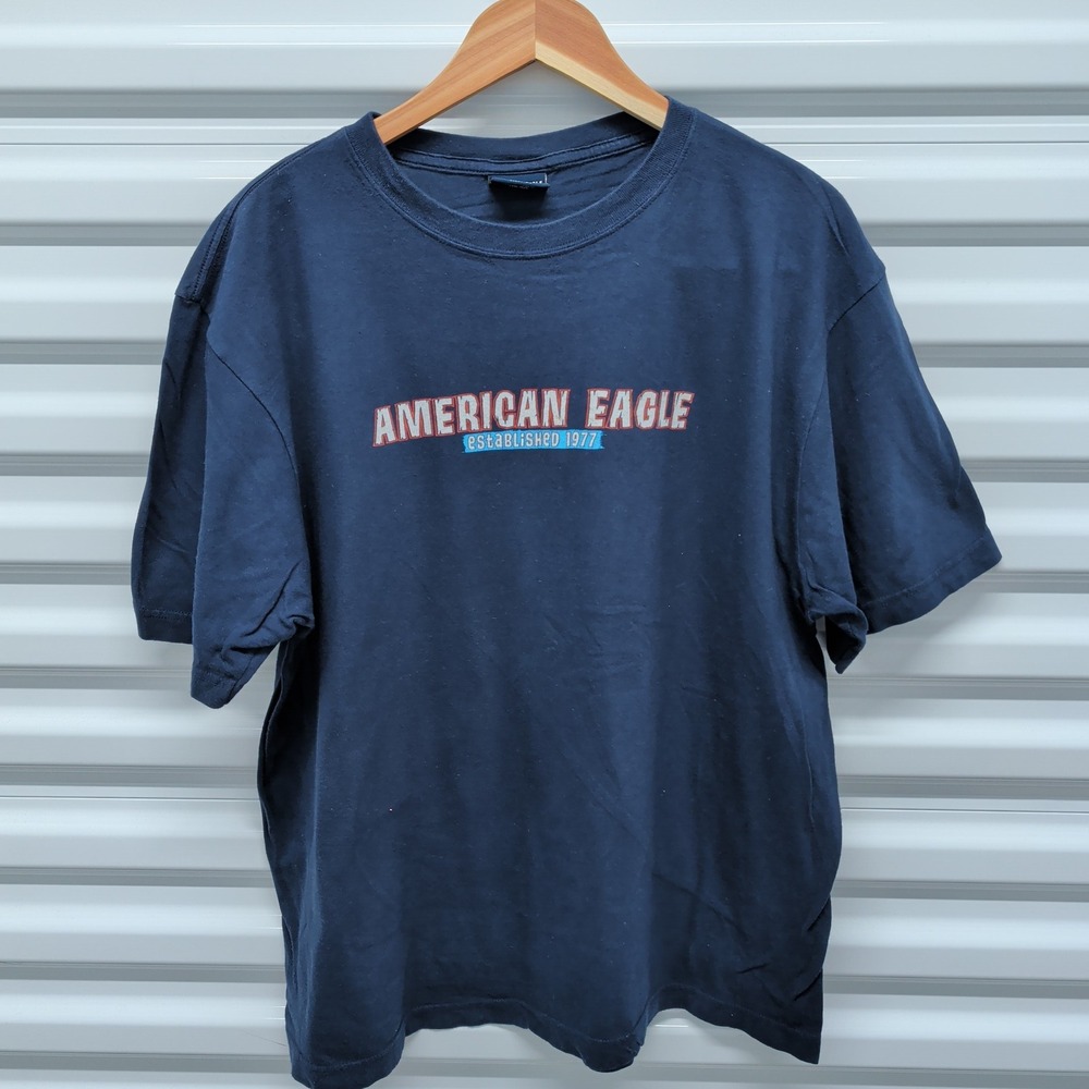 American Eagle Graphic T-Shirt Size L Mens Navy Blue Tropical Back Print Cotton — photo 2